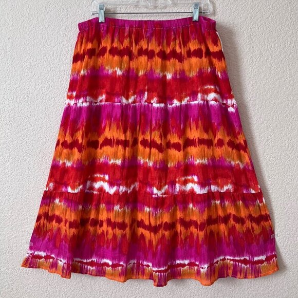 Laura Scott M Women Pink Tie Dye Elastic Waist Boho Peasant Gypsy Midi Skirt - Picture 3 of 7